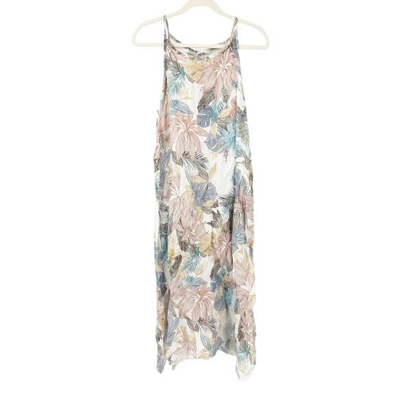 Lungo L'arno‎ Women 100% Linen Beachy Leaf Floral Tropical Print Dress Size S - Picture 1 of 10